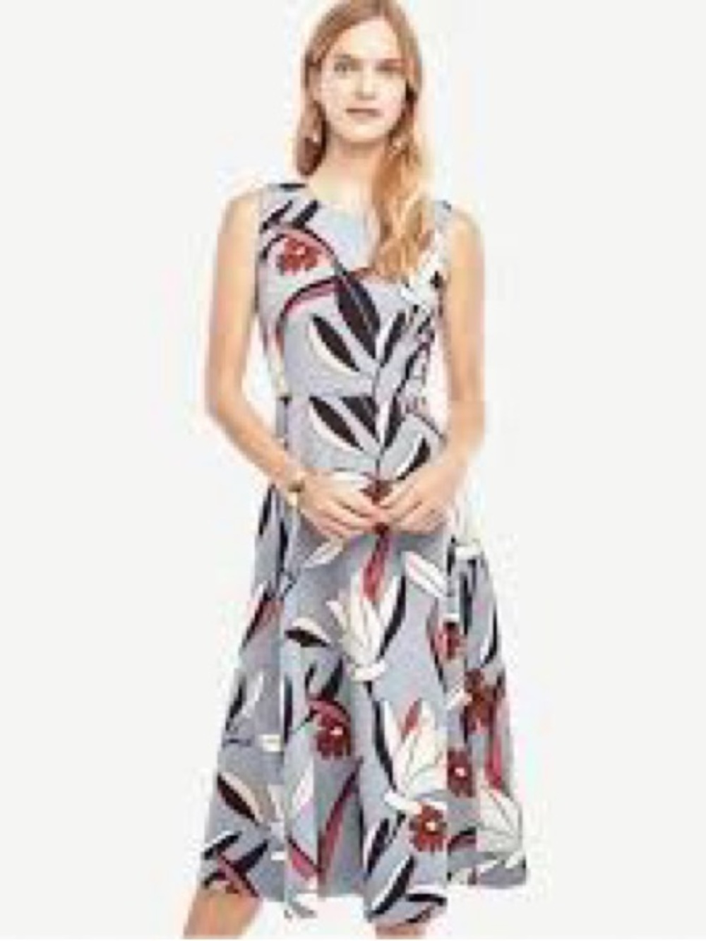 Ann Taylor Periwinkle Blue Water Lily Floral Print Sleeveless Dress